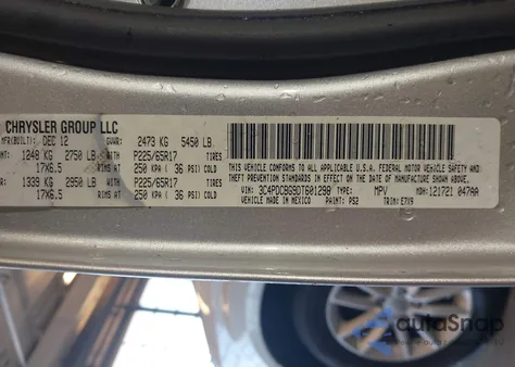 2013 Dodge Journey Sxt z USA, uszkodzony, nr VIN 3C4PDCBG9DT601298